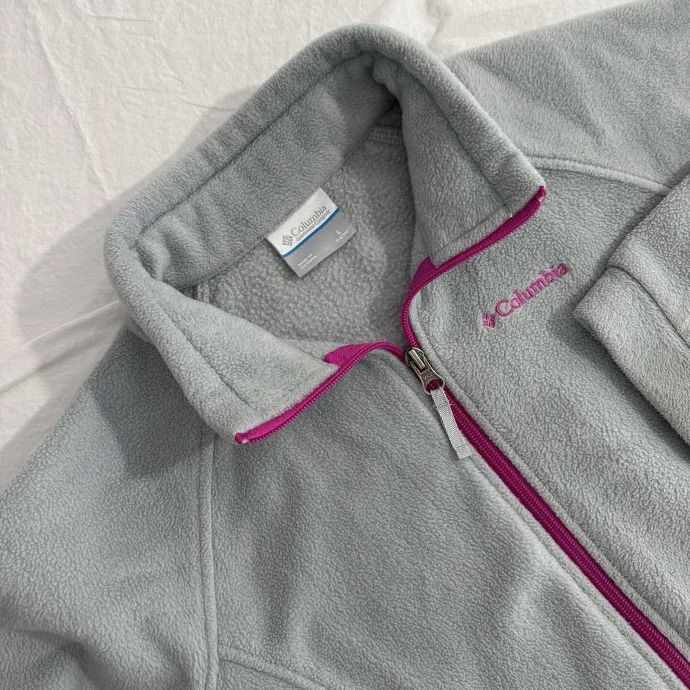 Columbia YTH Large 14/16 Gray Long Sleeve Fleece Full Zip‎ Jacket Benton Springs
